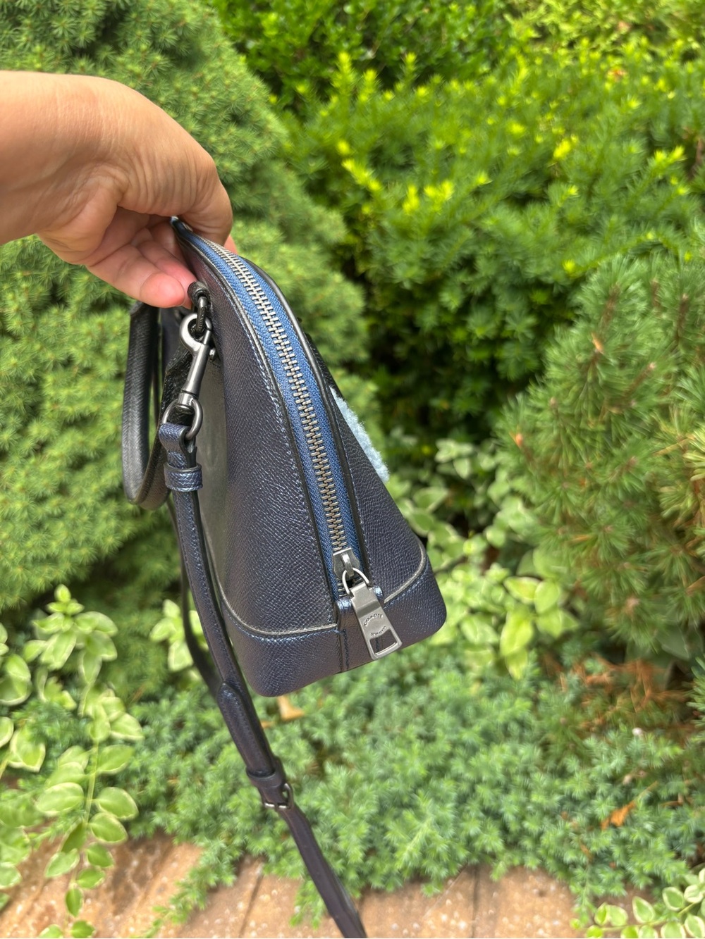 COACH Sierra Bear Satchel Crossbody Bag Blue Crossgrain Leather F22779 - Picture 8 of 16